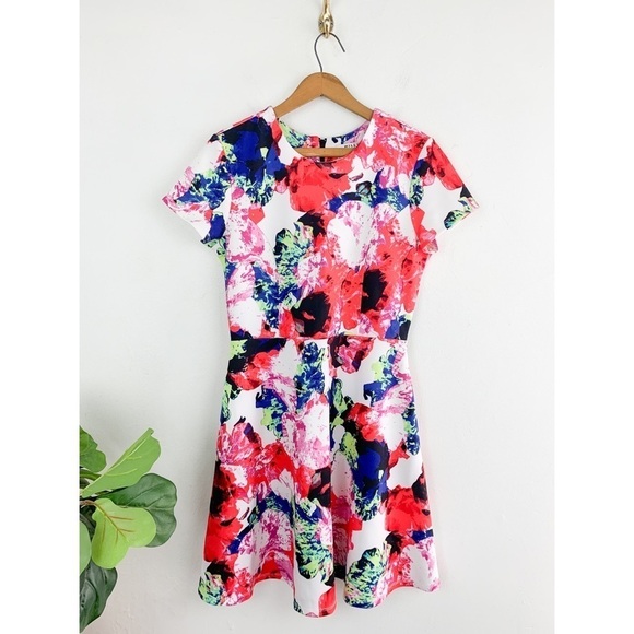 Milly Color Splash Rose Floral Mini Dress Sz 8 - Picture 1 of 8